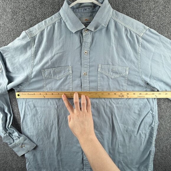Tommy Bahama Medium Beach Tencel Cotton Hawaiian Blue Long Sleeve Button Up Men - Picture 5 of 16